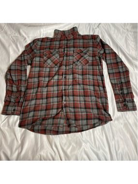 Men's Simply Southern Casual Button Down Shirt L Red Gray Plaid